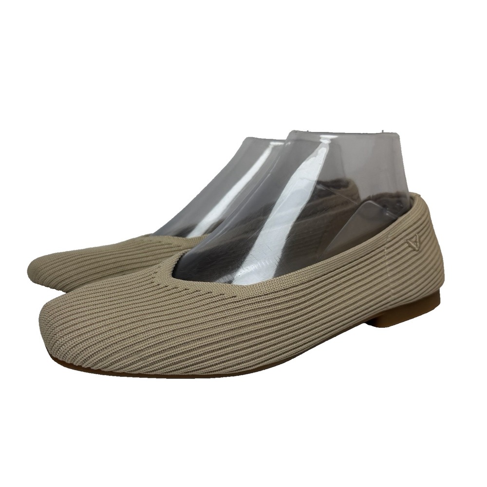 VIVAIA Margot V-Cut Ribbed Knit Square Toe Ballet Flats Size EU 38 US 7/7.5 Tan